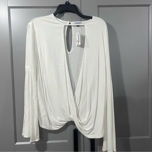 Front Overlap White Long Sleeve Blouse
